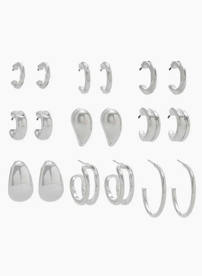 Flora Bella By Shoexpress Pack Of 9 Metallic Earrings With Pushback Closure